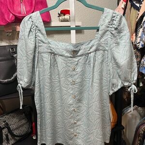 Angels Light Blue Puff-Sleeve Button Front Tunic